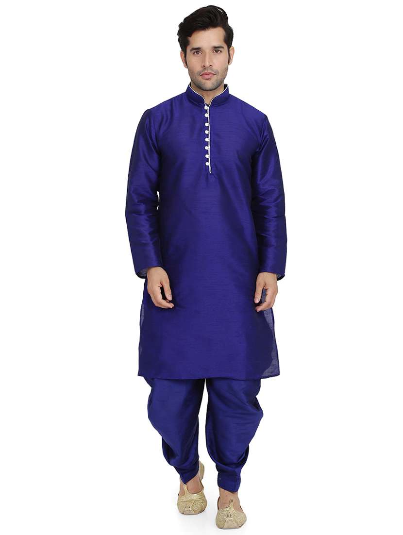 blue silk blend dhoti kurta set - 16945630 - Zoom Image - 0