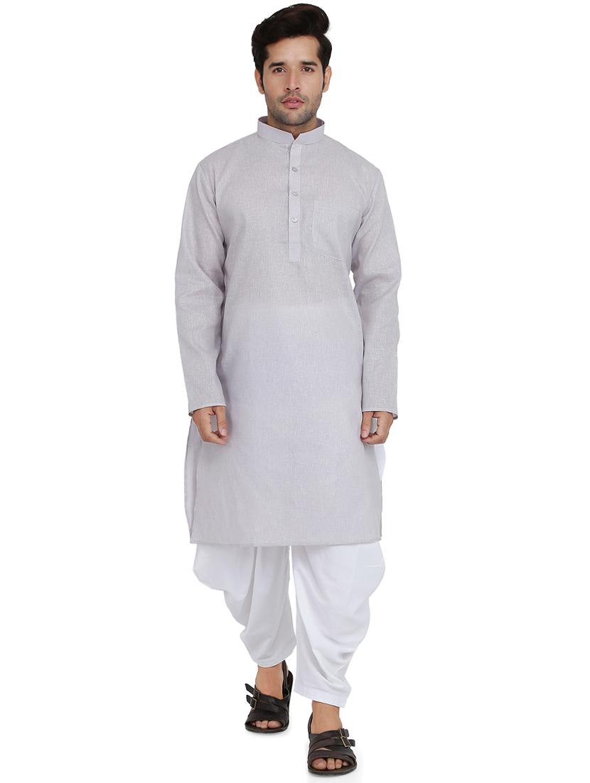 grey silk blend dhoti kurta set - 16945641 - Zoom Image - 0