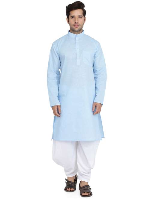 light blue silk blend dhoti kurta set - 16945652 -  Standard Image - 0