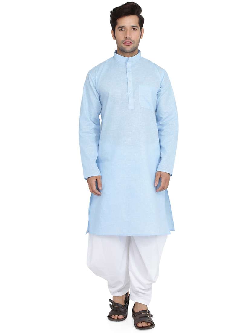 light blue silk blend dhoti kurta set - 16945652 -  Zoom Image - 0