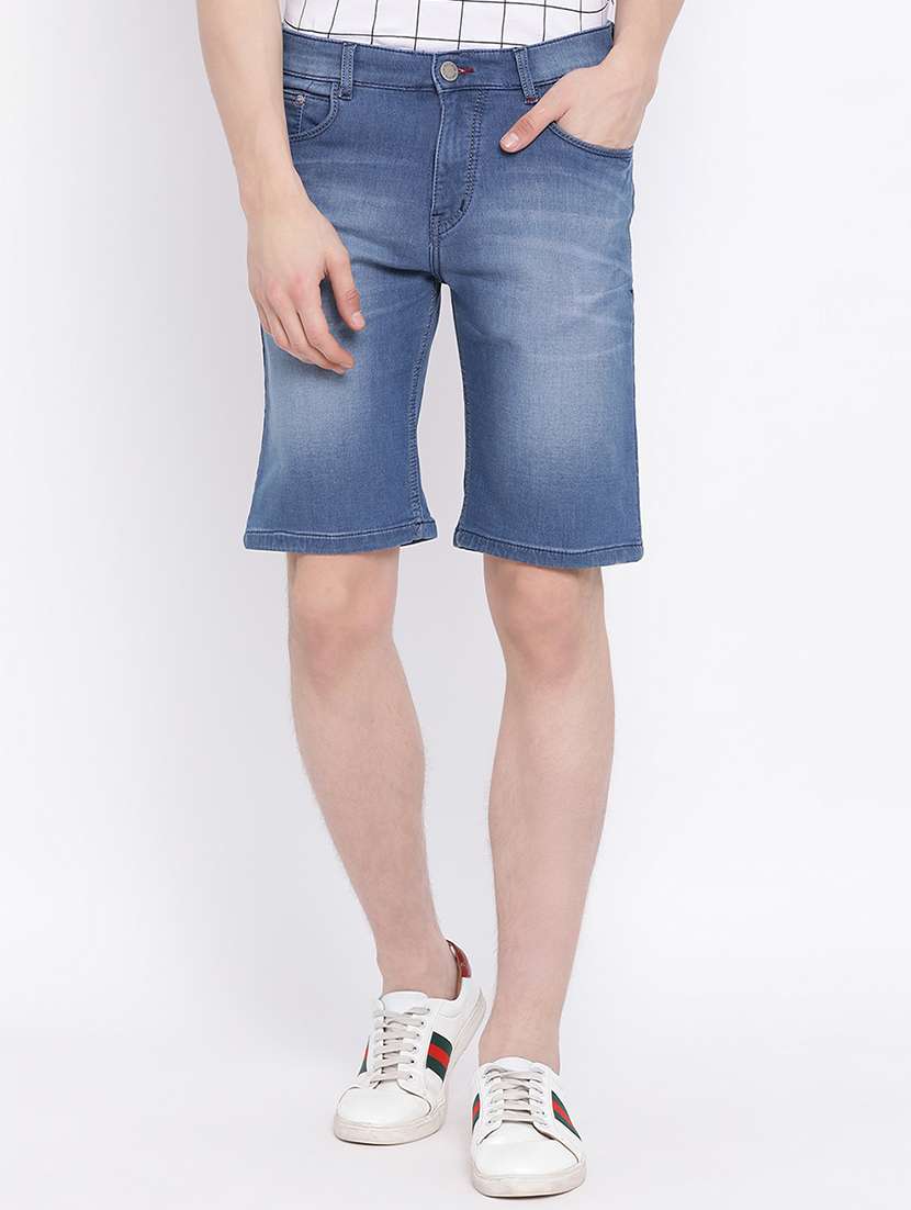 blue washed denim shorts