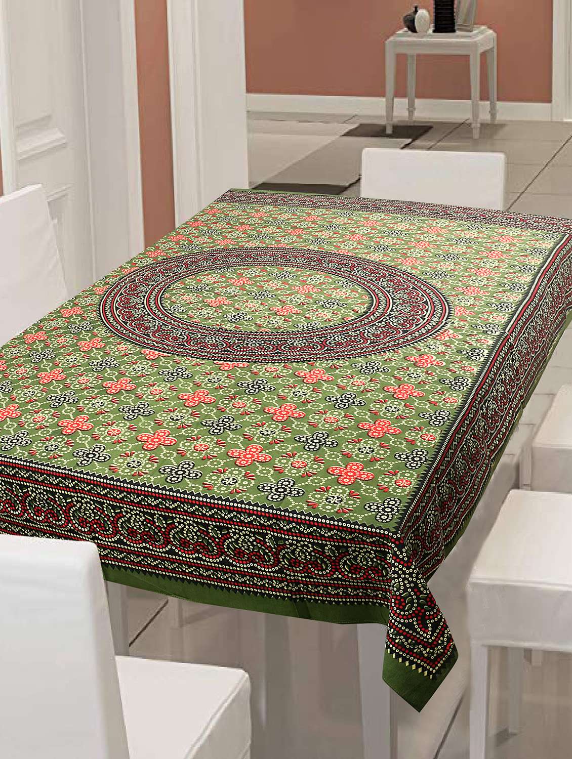 cotton jaipuri print 6 to 8 seater table cloth cover