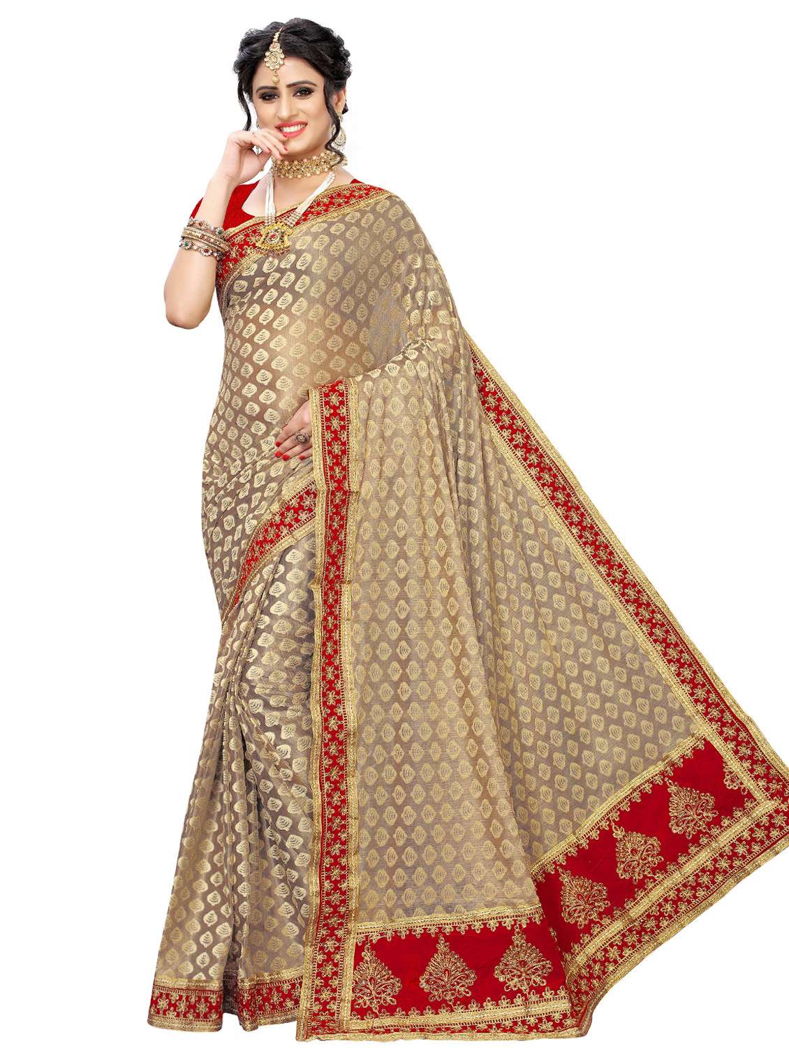 bordered printed saree with blouse