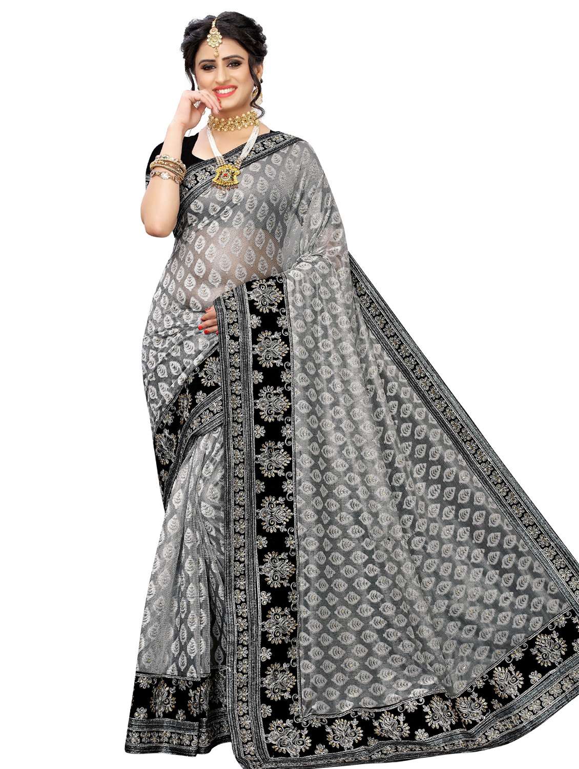bordered printed saree with blouse