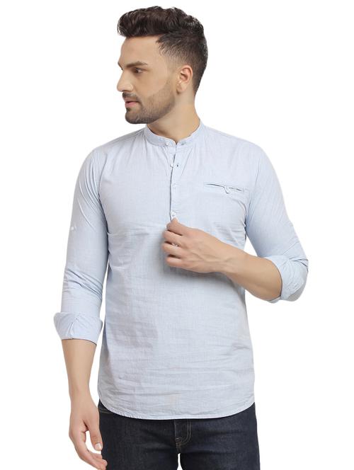 light blue solid short kurta - 16950249 - Standard Image - 0