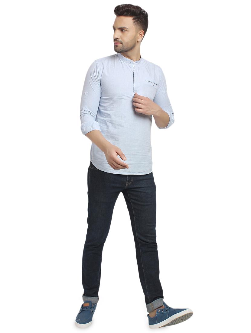 light blue solid short kurta - 16950249 - Standard Image - 3