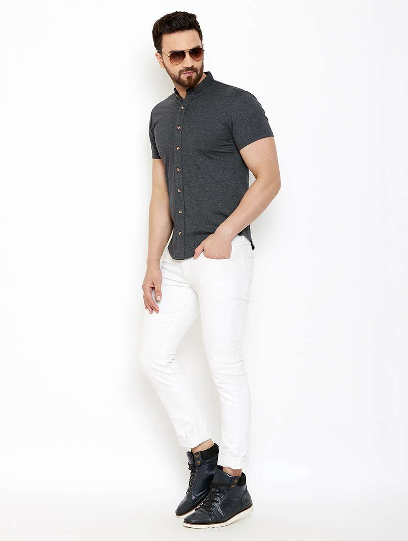 grey solid casual shirt - 16952421 - Standard Image - 3