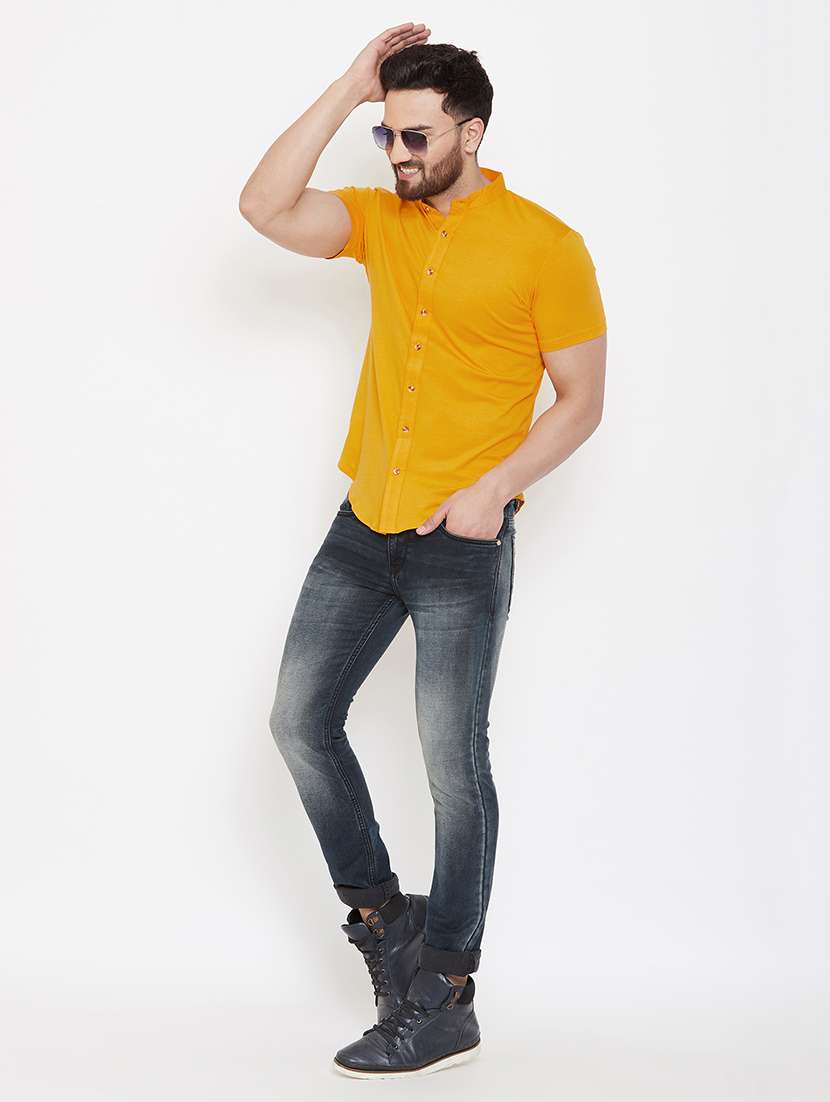 men yellow slim fit solid casual shirt - 16952422 -  Standard Image - 3