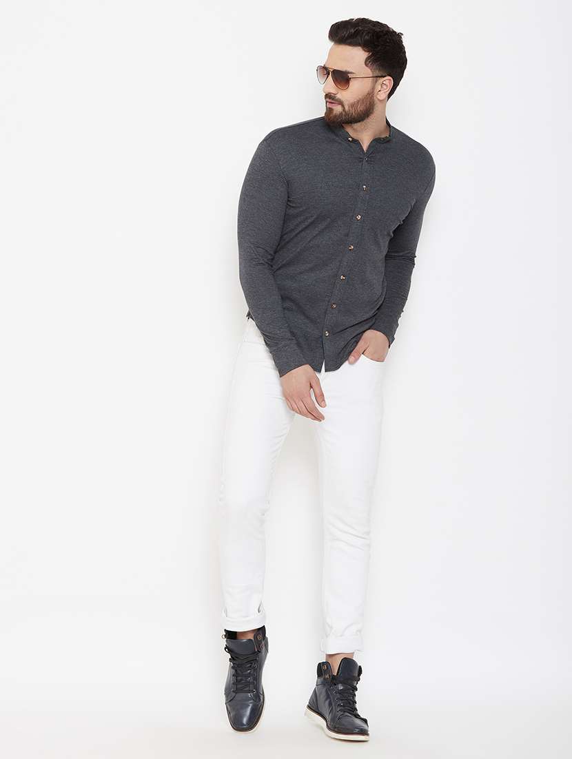 grey solid casual shirt - 16952426 -  Standard Image - 3