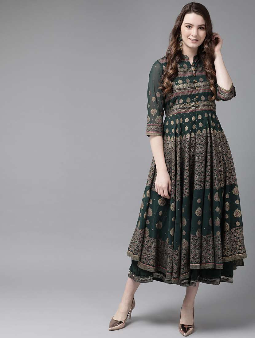 foil print layered ethnic dress