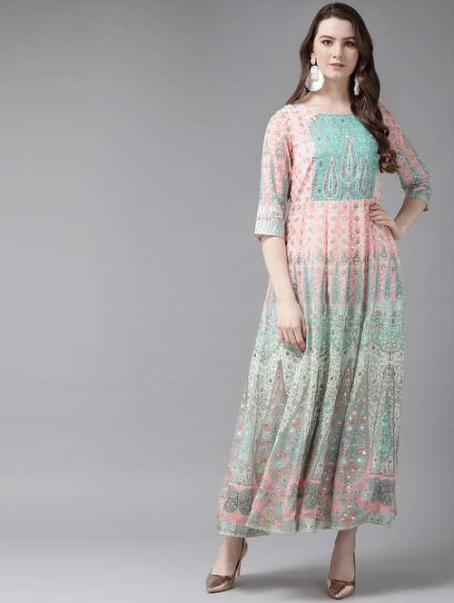 printed flared ethnic dress - 16953117 -  Standard Image - 0