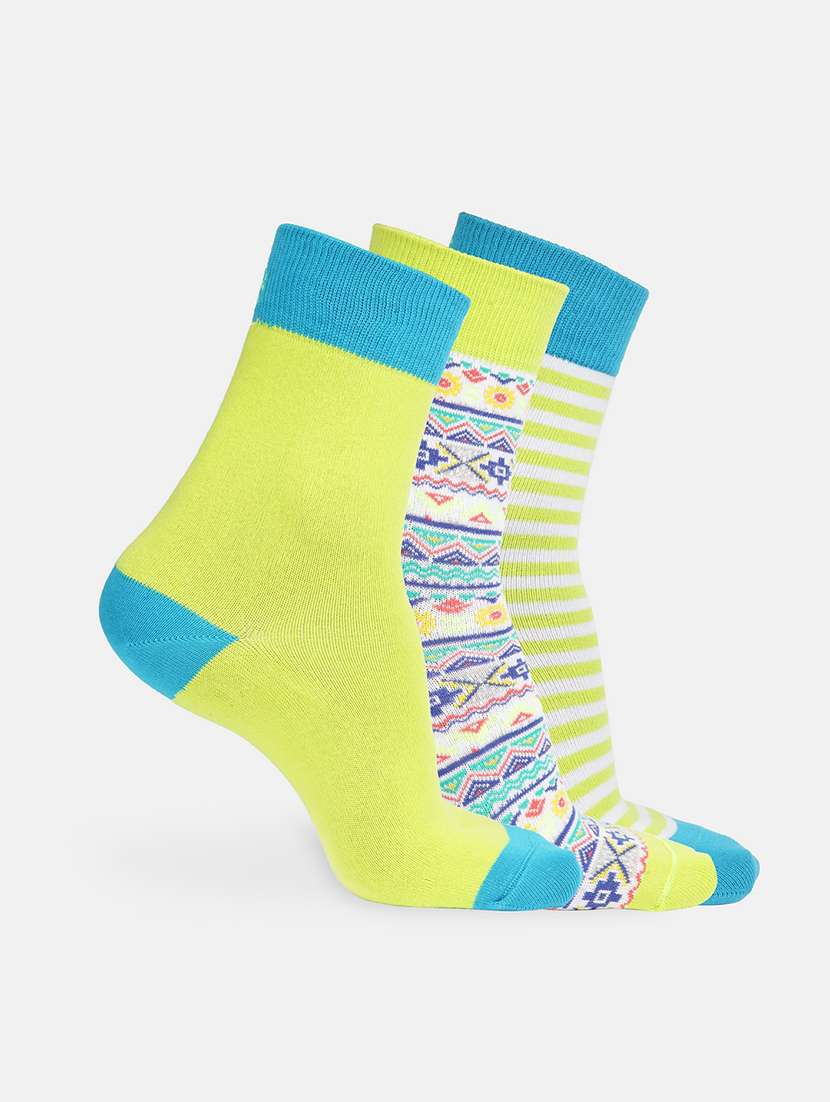 set of 3 striped ankle length multi color socks