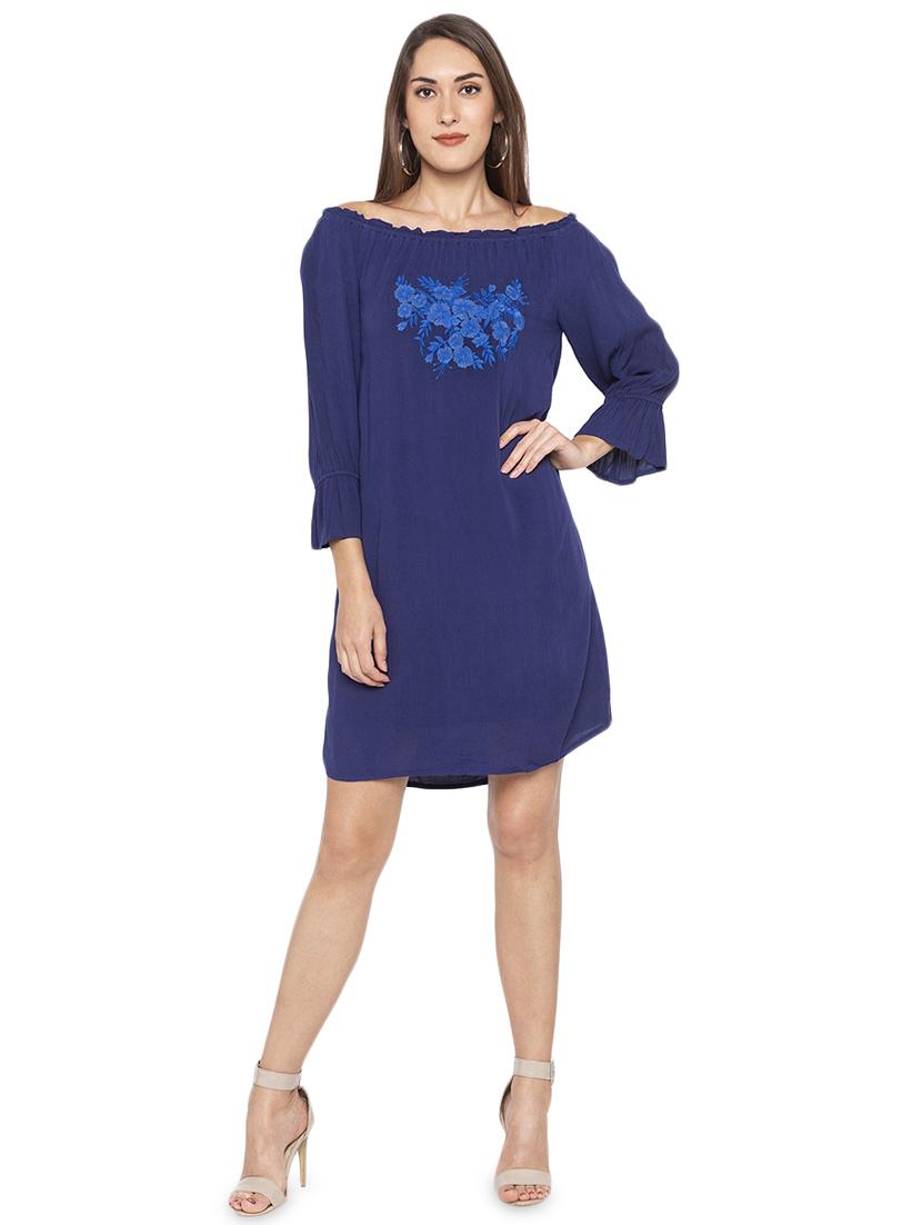 embroidered detail off shoulder dress - 16954116 - Standard Image - 3
