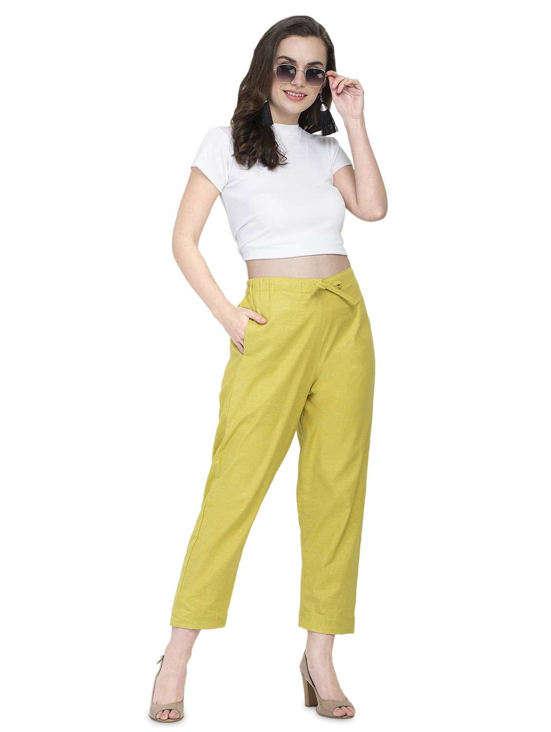 women solids calf length trousers - 16956465 - Standard Image - 3