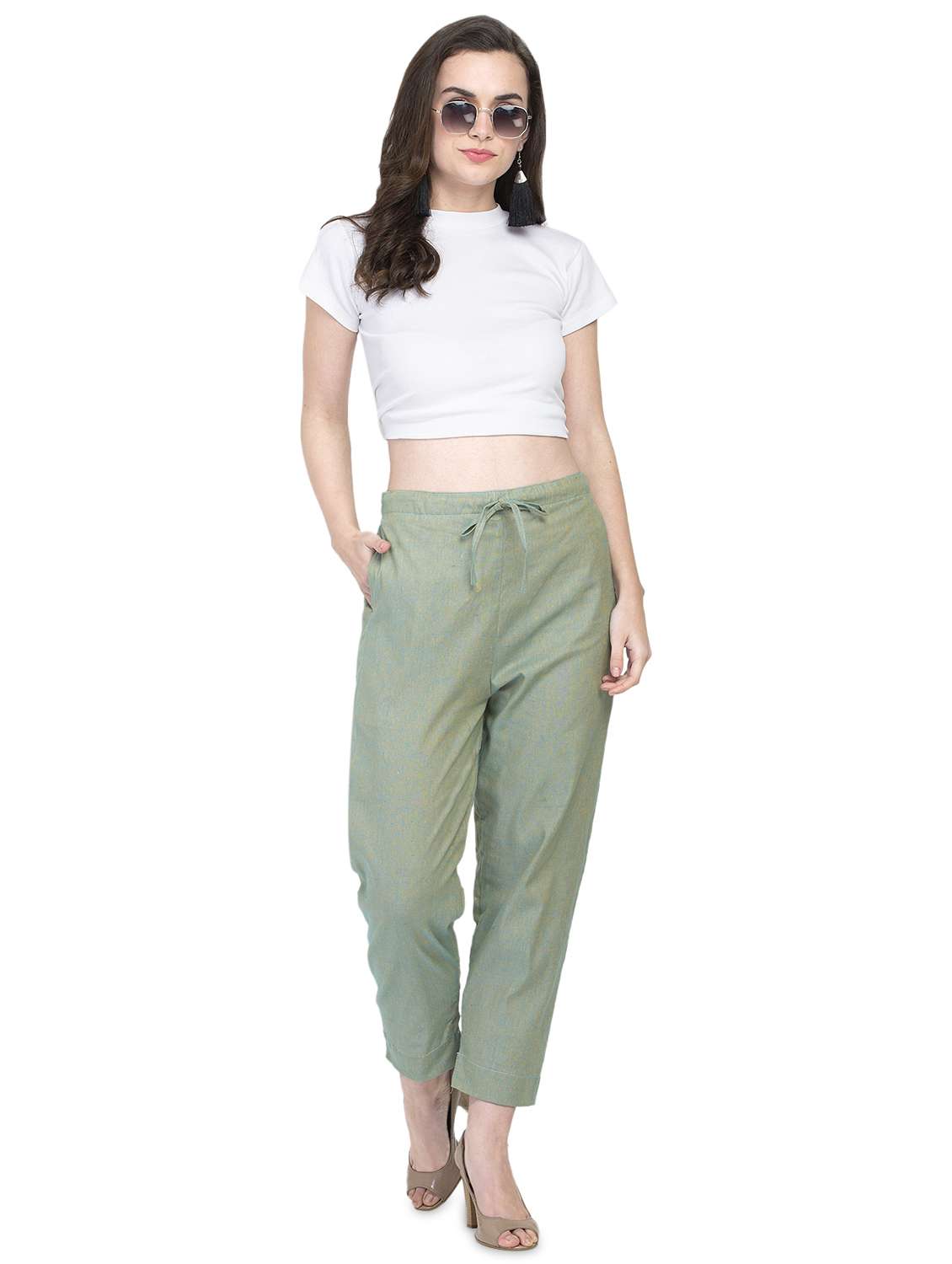 women solids calf length tailored pants - 16956466 - Standard Image - 3