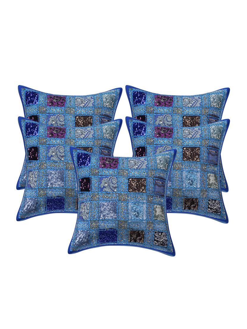 patchwork embroidery cushion covers (set of 5) - 16957891 - Zoom Image - 0