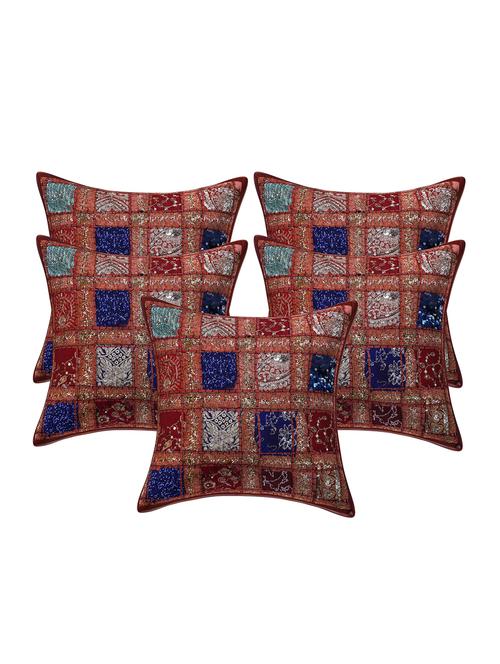 patchwork embroidery cushion cover (set of 5) - 16957895 -  Standard Image - 0