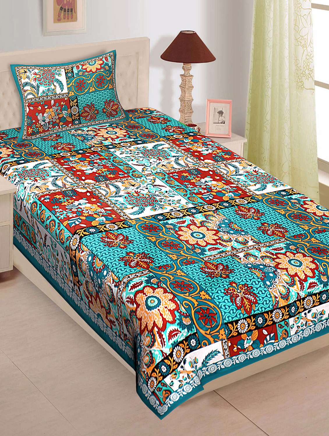 cotton single bedsheet with 1 pillow cover - 16958397 - Zoom Image - 0