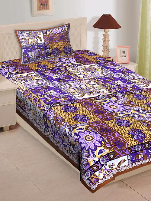 cotton single bedsheet with 1 pillow cover - 16958400 - Standard Image - 0