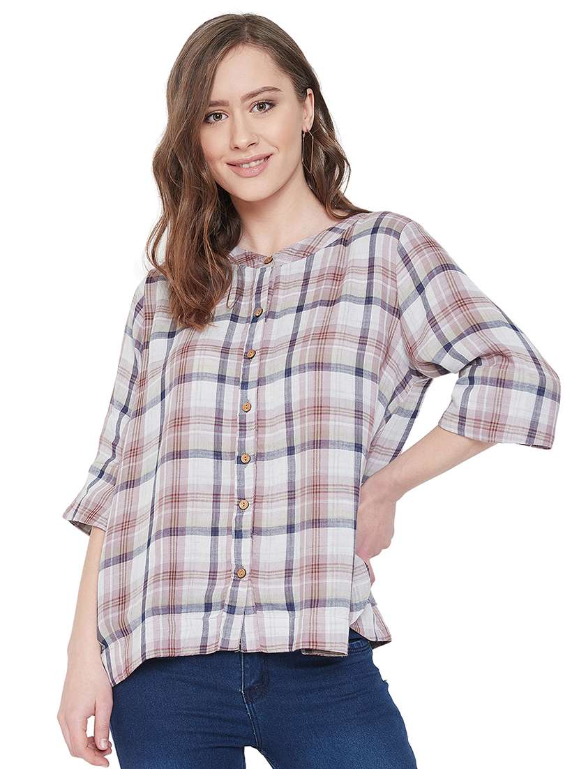 mandarin neck checkered shirt 