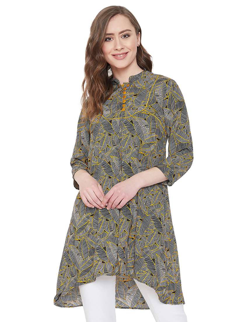 mandarin neck printed high low tunic 