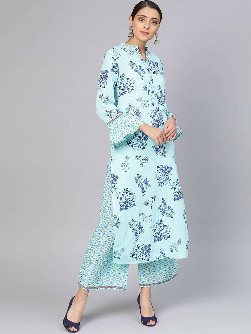 turquoise cotton kurta palazzo  set