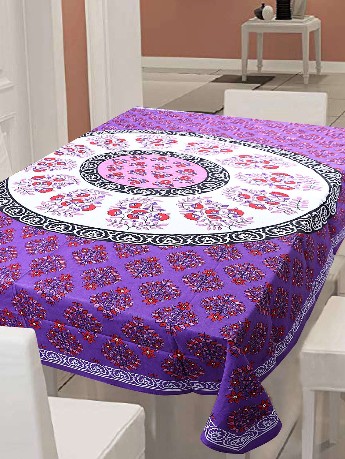 cotton jaipuri print 6 to 8 seater table cloth cover  - 16960316 -  Zoom Image - 0