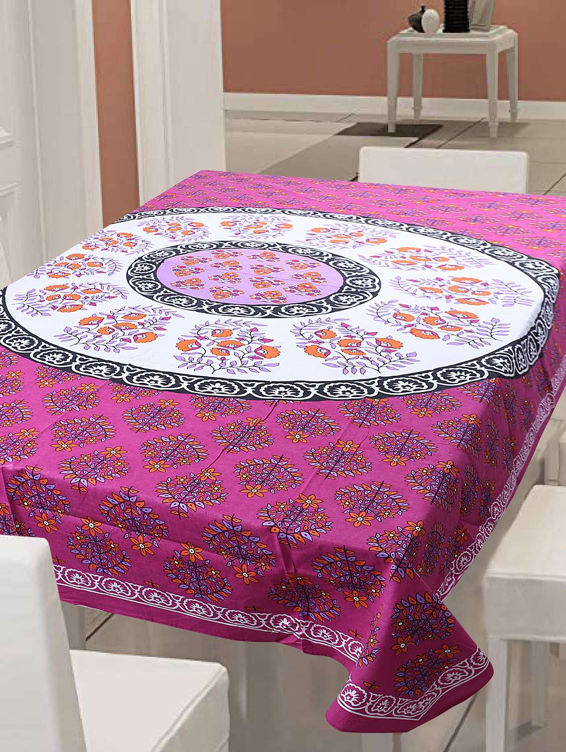 cotton jaipuri print 6 to 8 seater table cloth cover  - 16960317 -  Zoom Image - 0