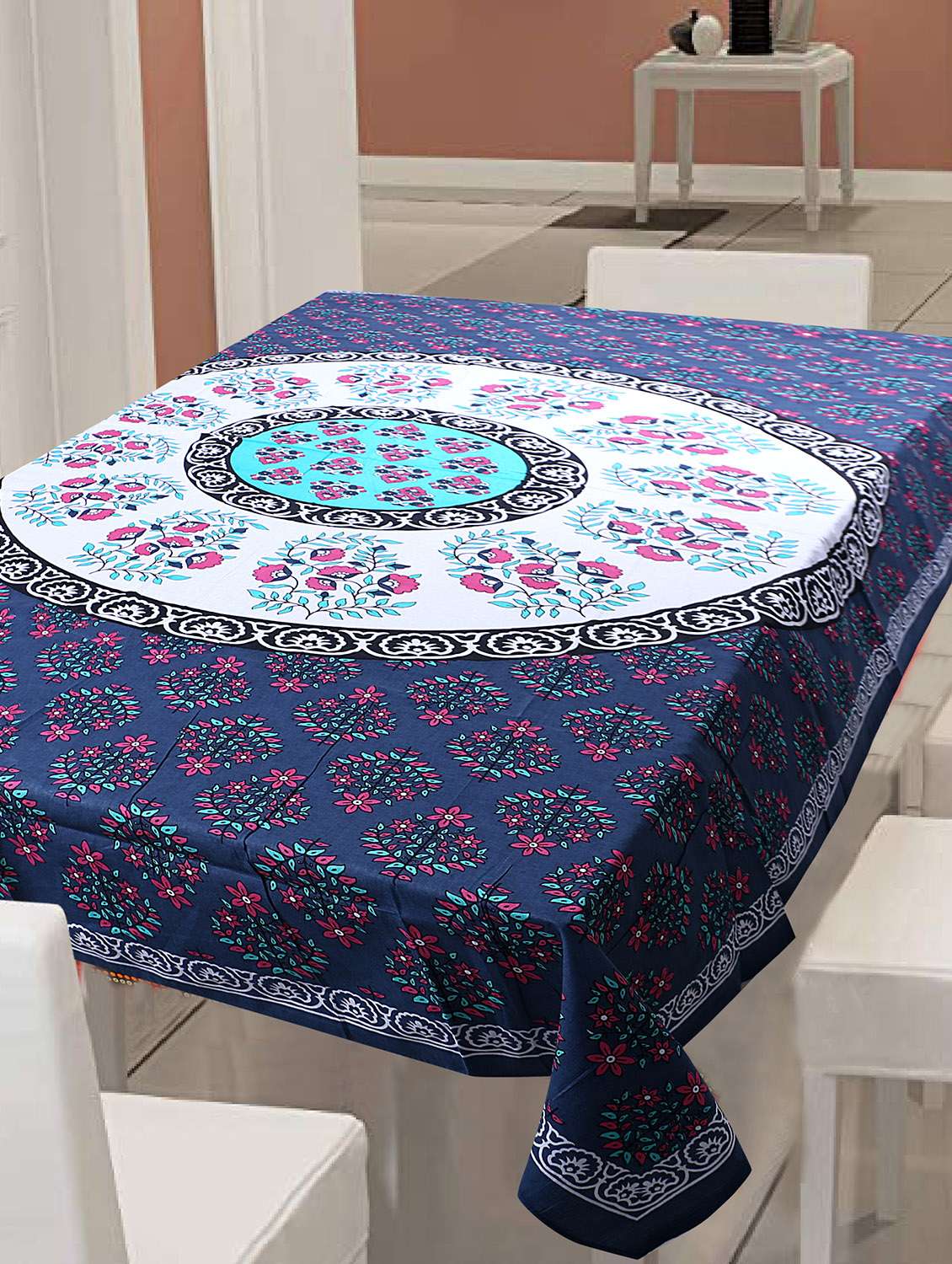 cotton jaipuri print 6 to 8 seater table cloth cover 