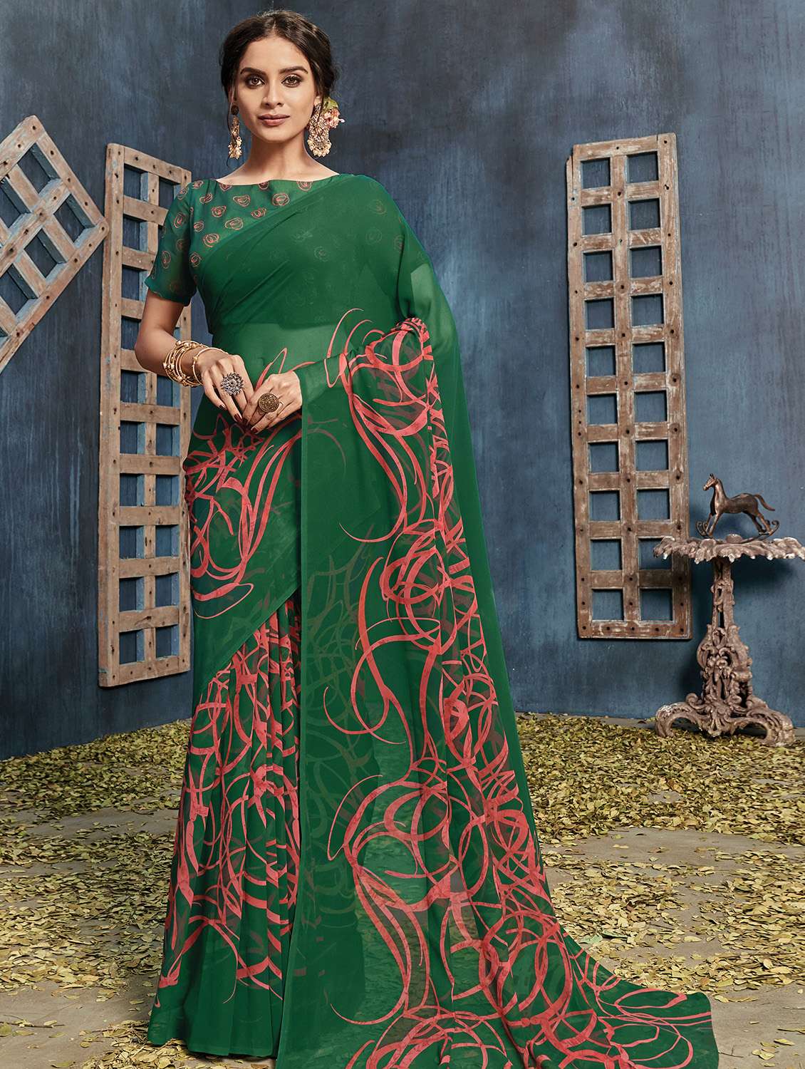 printed woven saree with blouse