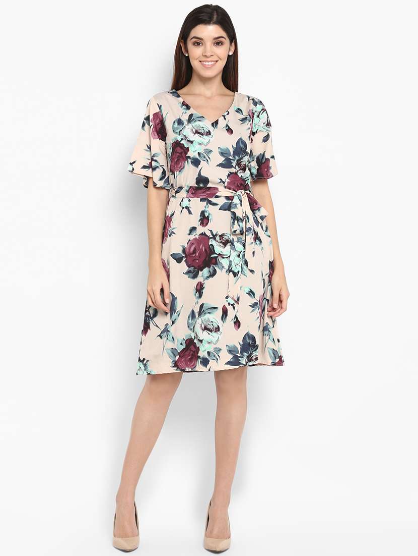 tie front floral a-line dress