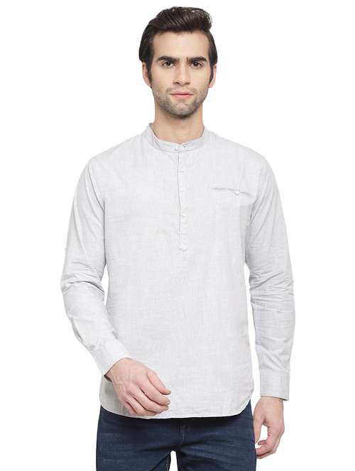 grey solid short kurta - 16963136 - Standard Image - 0