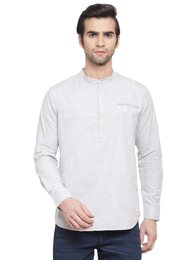 grey solid short kurta - 16963136 - Zoom Image - 0