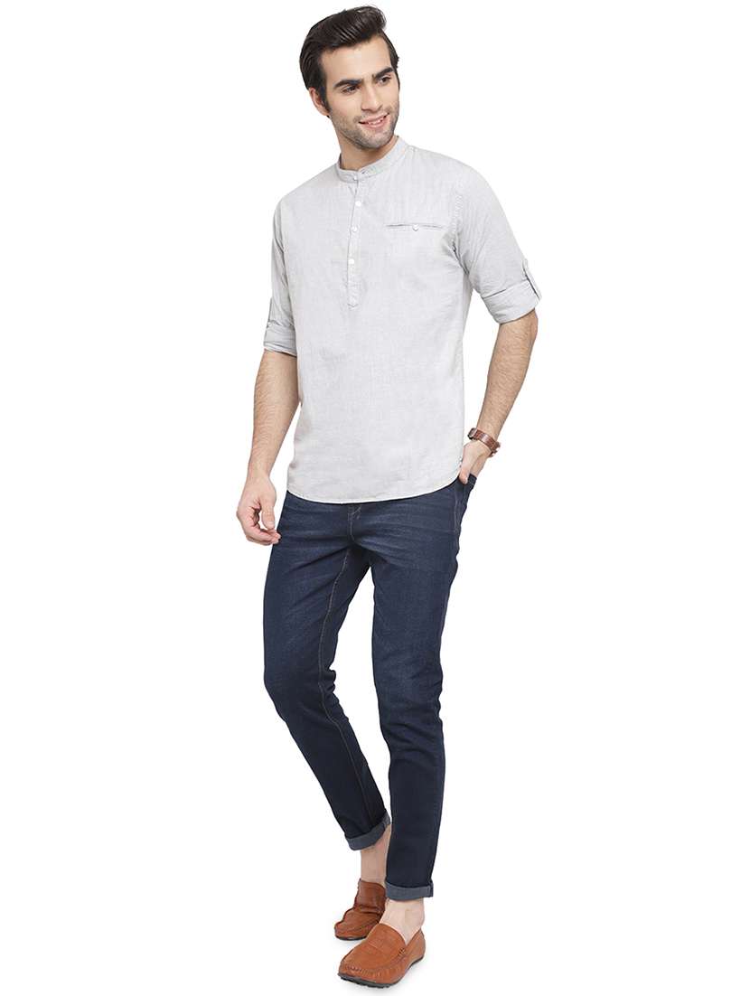 grey solid short kurta - 16963136 - Standard Image - 3