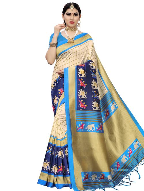 checkered printed saree with blouse - 16963409 - Standard Image - 0