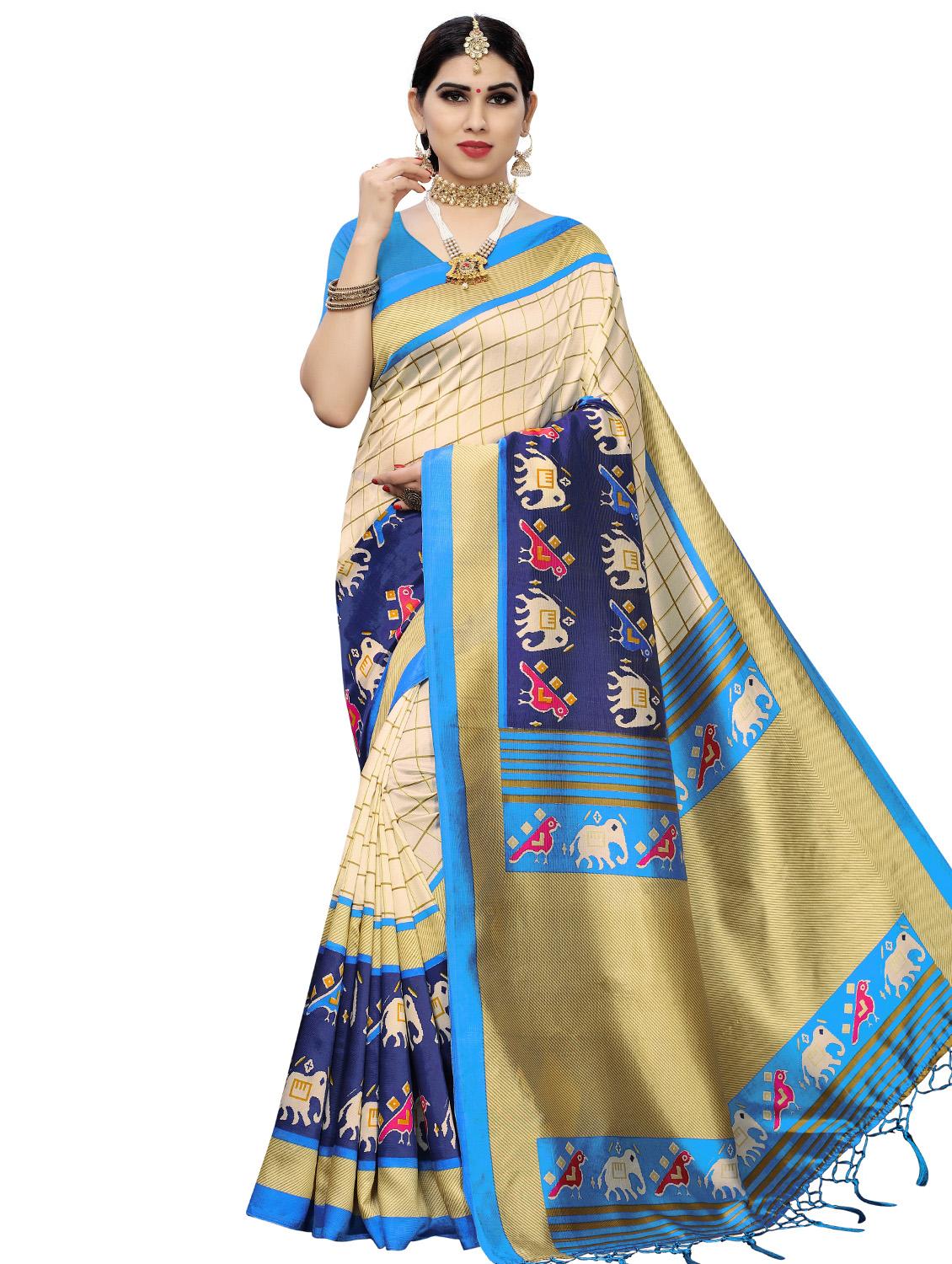checkered printed saree with blouse - 16963409 - Zoom Image - 0