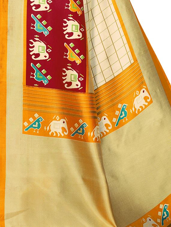 checkered printed saree with blouse - 16963411 - Standard Image - 3