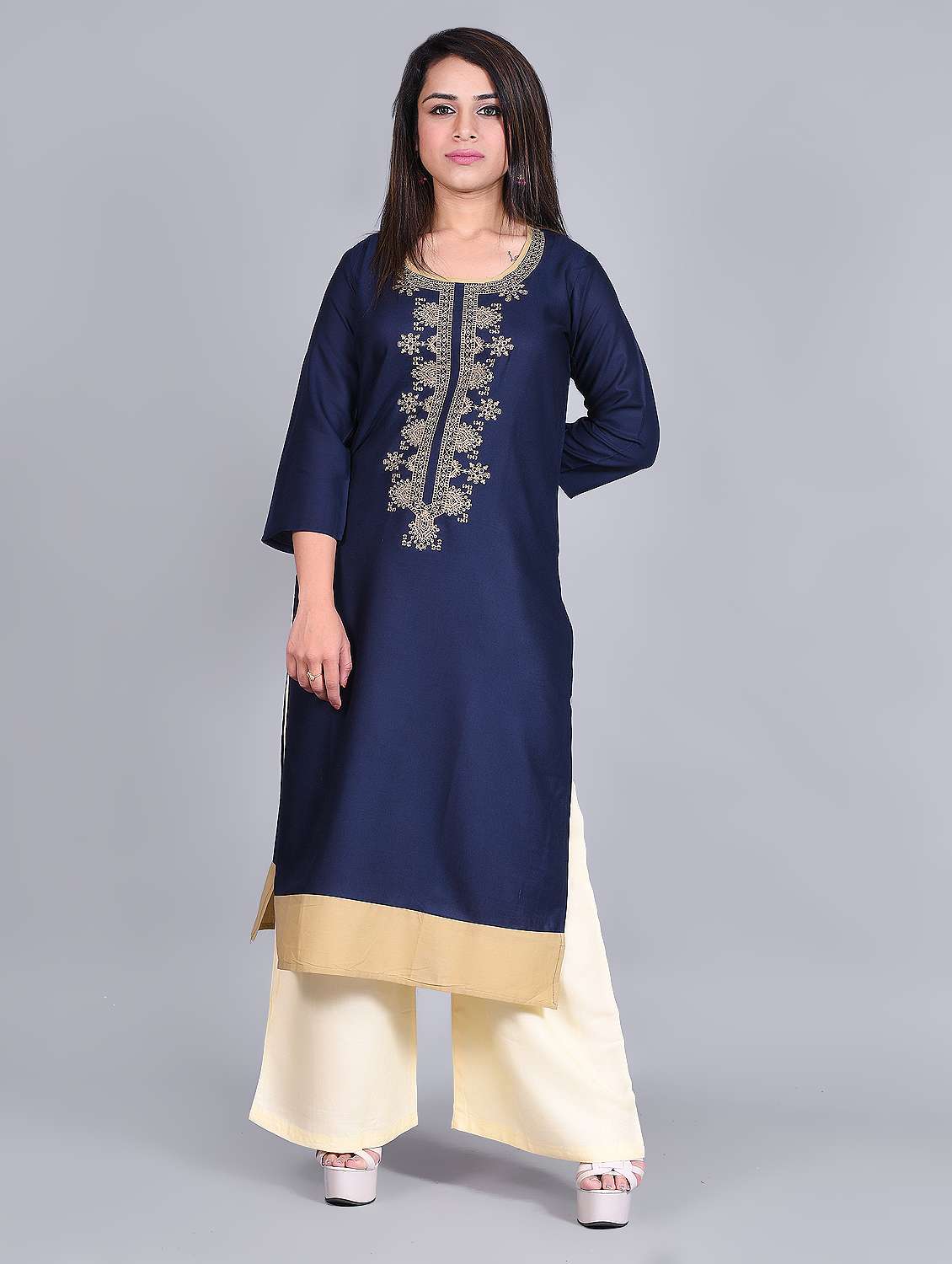 yoke embroidered straight kurta