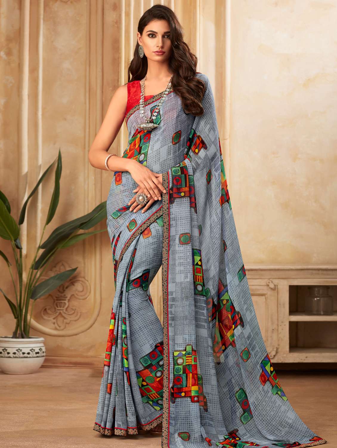 abstract printed saree with blouse