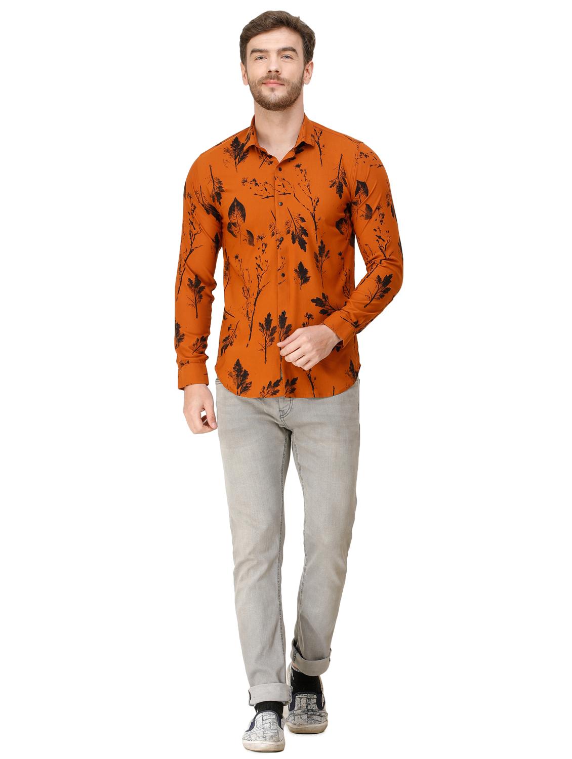 orange floral print casual shirt - 16970017 - Standard Image - 3