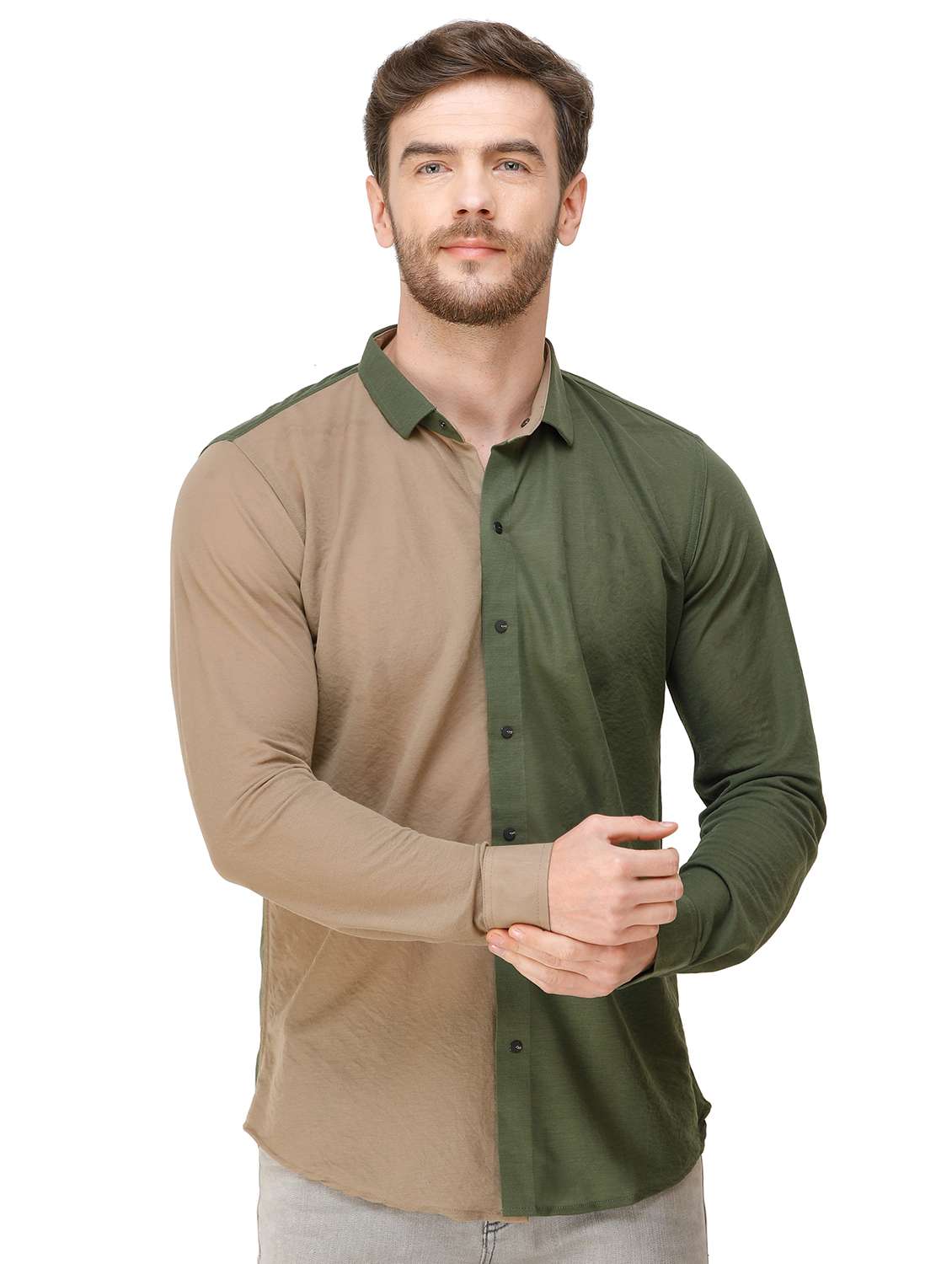 green color block casual shirt