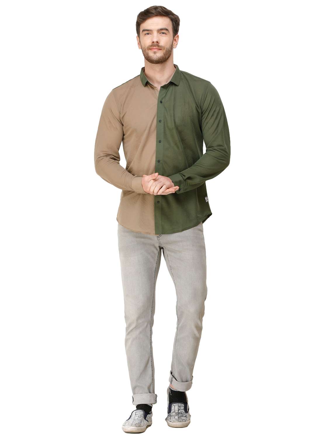 green color block casual shirt - 16970025 - Standard Image - 3