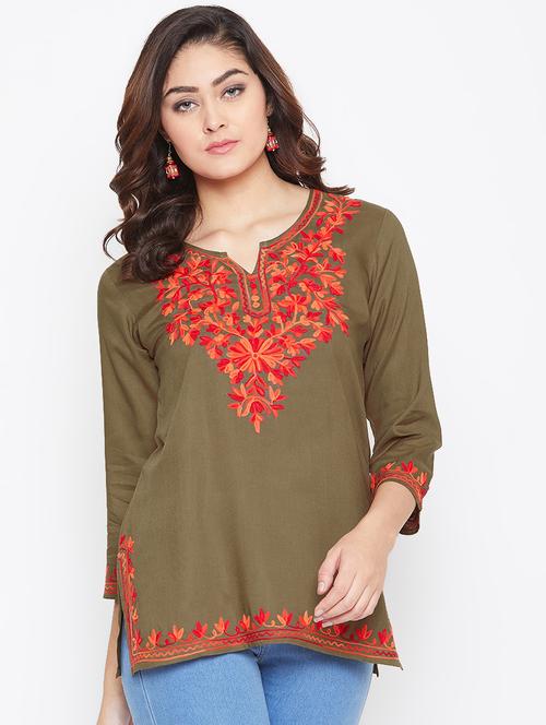notch neck embroidered detail tunic - 16970345 - Standard Image - 0