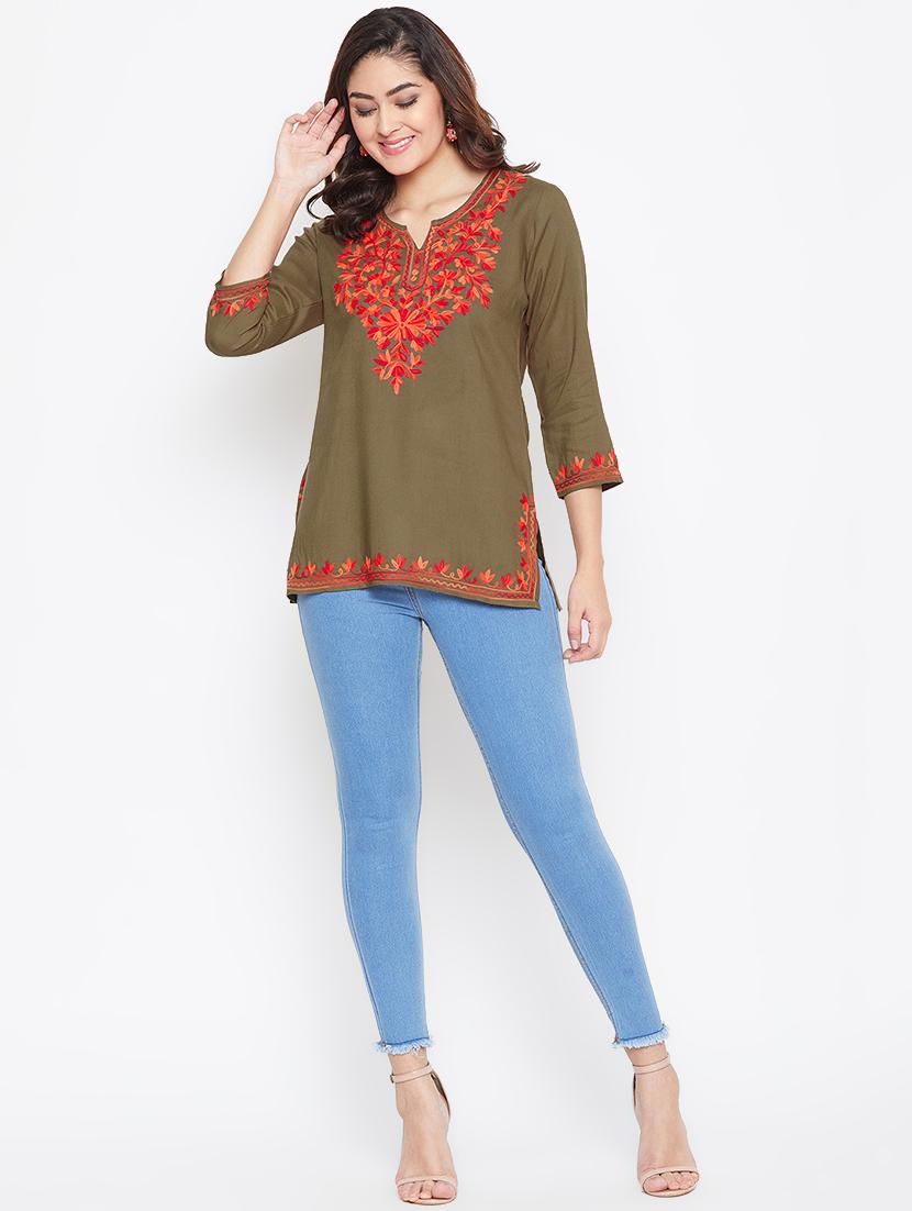 notch neck embroidered detail tunic - 16970345 - Standard Image - 3