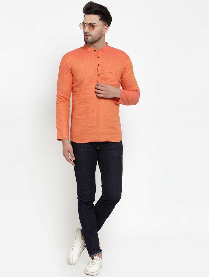 orange solid short kurta - 16970835 -  Standard Image - 3