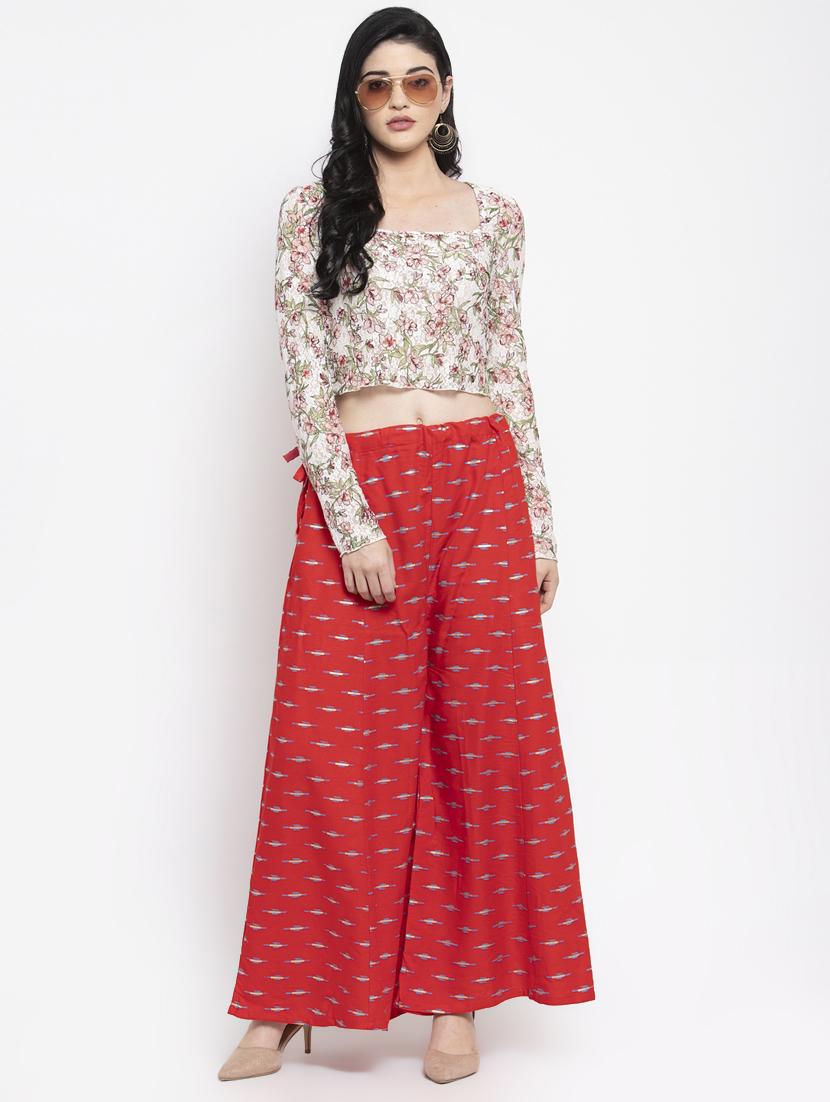 red printed flared palazzo - 16971235 - Standard Image - 3