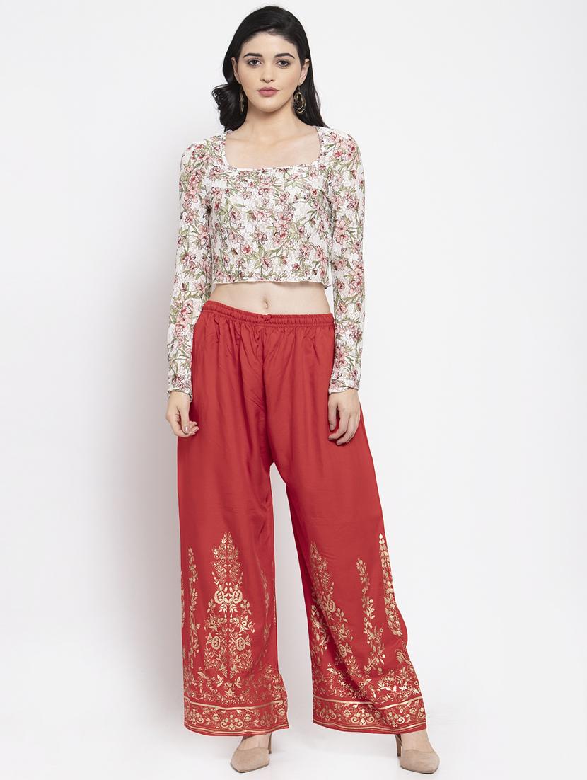 red foil print straight palazzo - 16971295 - Standard Image - 3