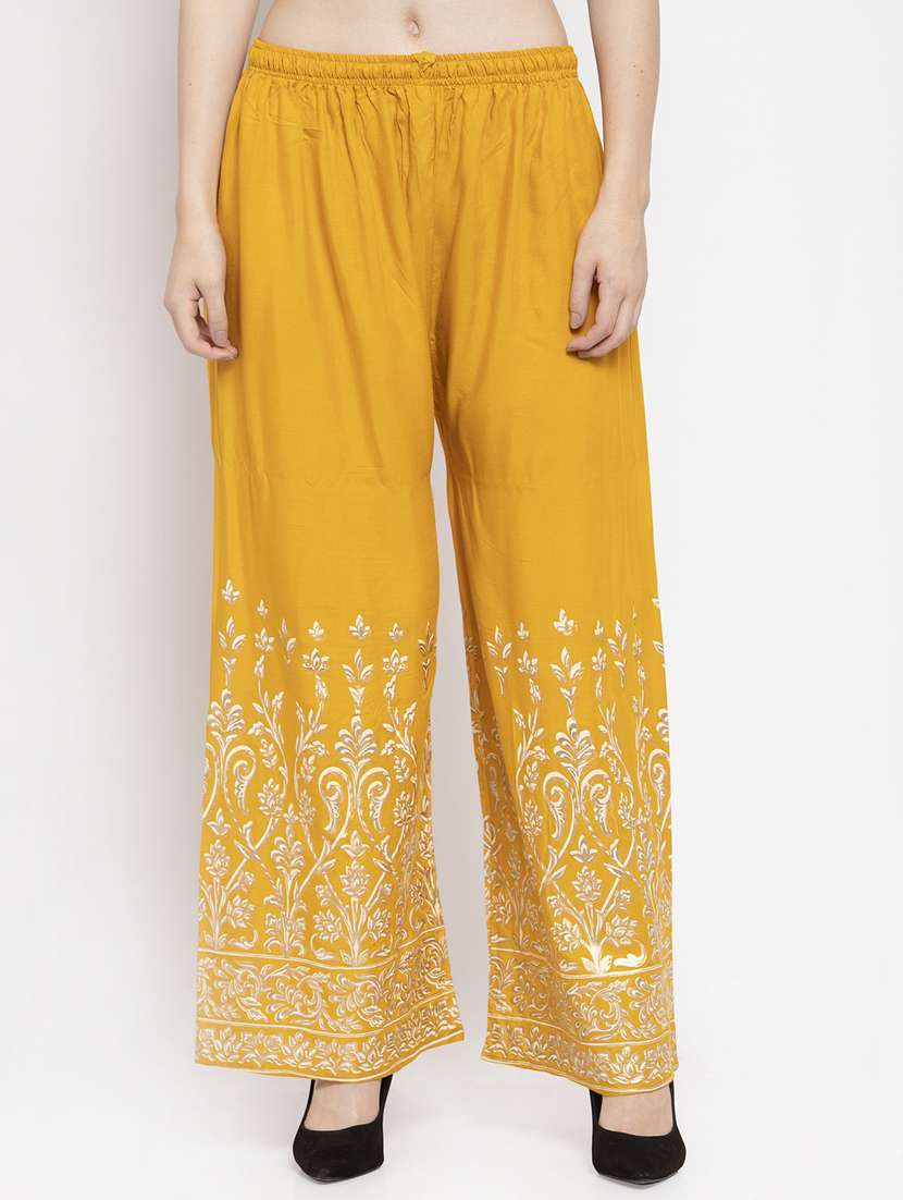 yellow floral print straight palazzo - 16971303 - Zoom Image - 0