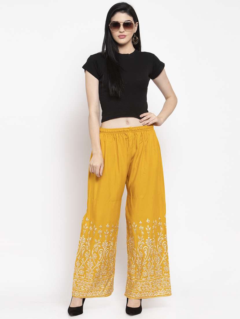 yellow floral print straight palazzo - 16971303 - Standard Image - 3
