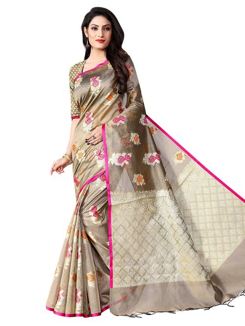 floral banarasi saree with blouse - 16972405 - Standard Image - 0